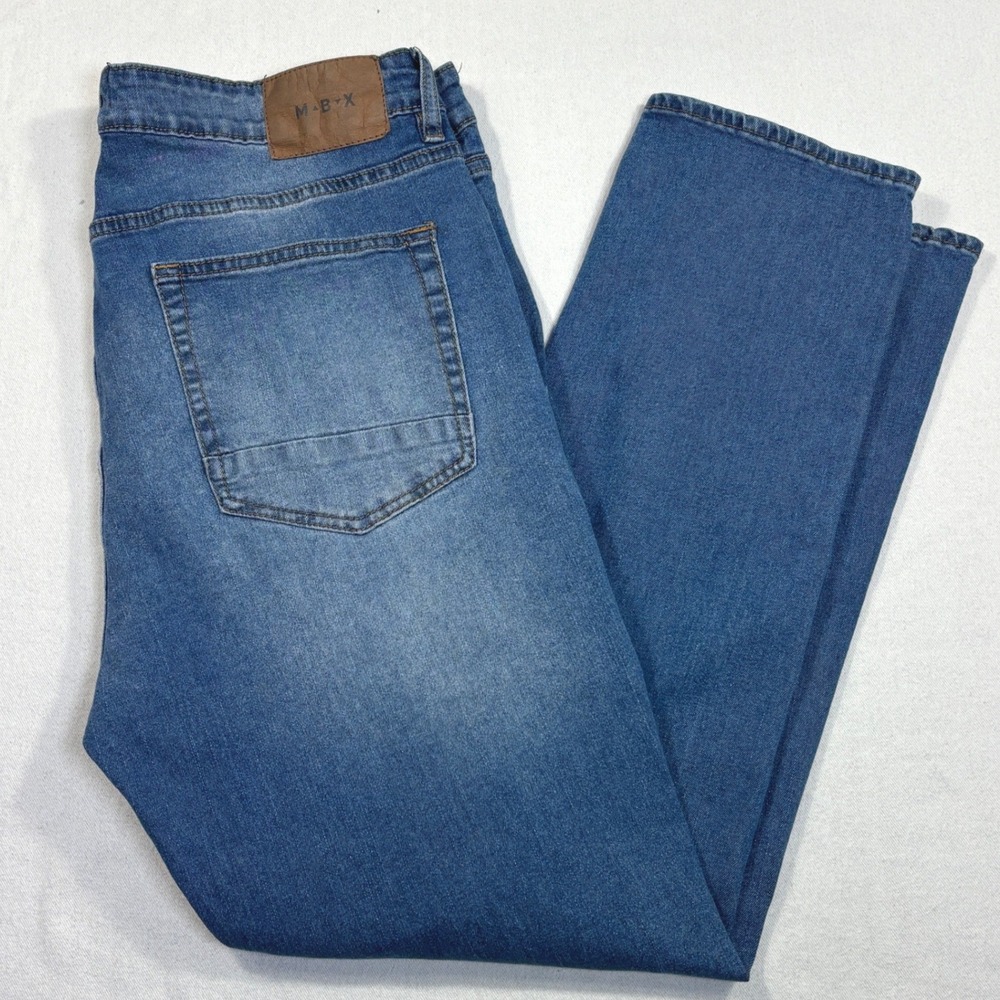 MBX Mens Slim Fit Medium Wash Blue Stretch Denim Jeans W36 L30 *Tiny Stain